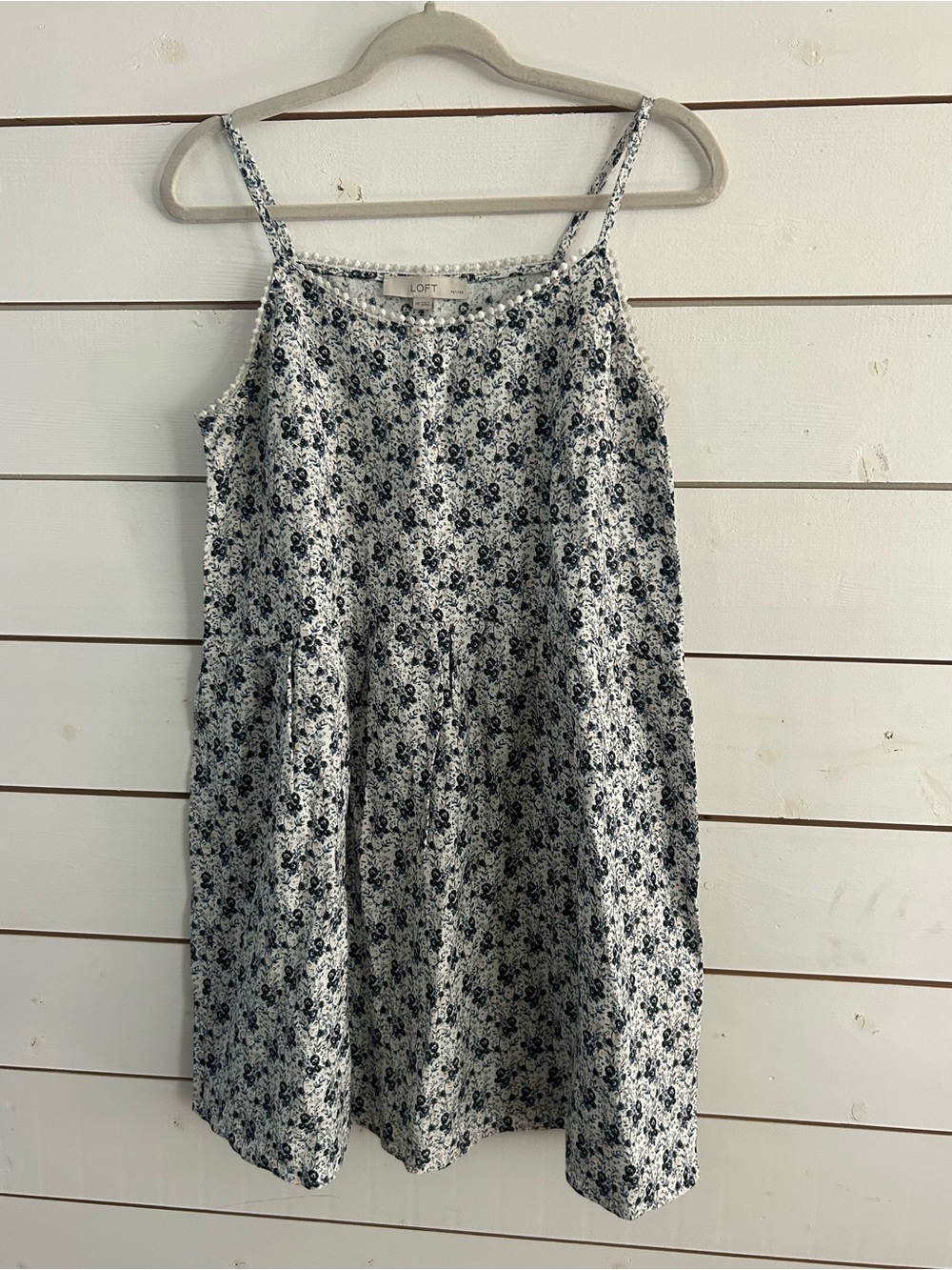 LOFT Linen Blend Sundress Spaghetti Strap Blue Floral Summer Dress Women’s MP